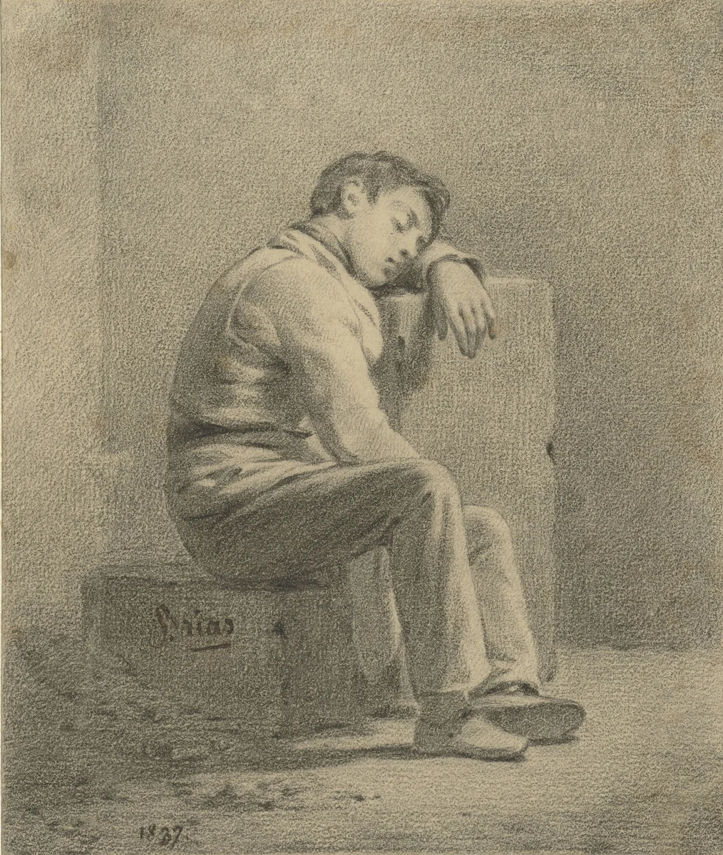 Slapende jongen by Charles Brias, drawing, 1837