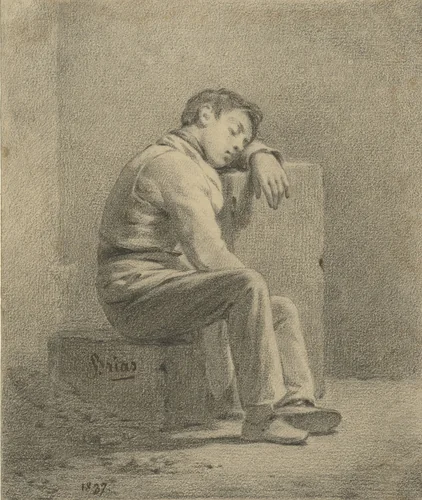 Slapende jongen by Charles Brias, drawing, 1837