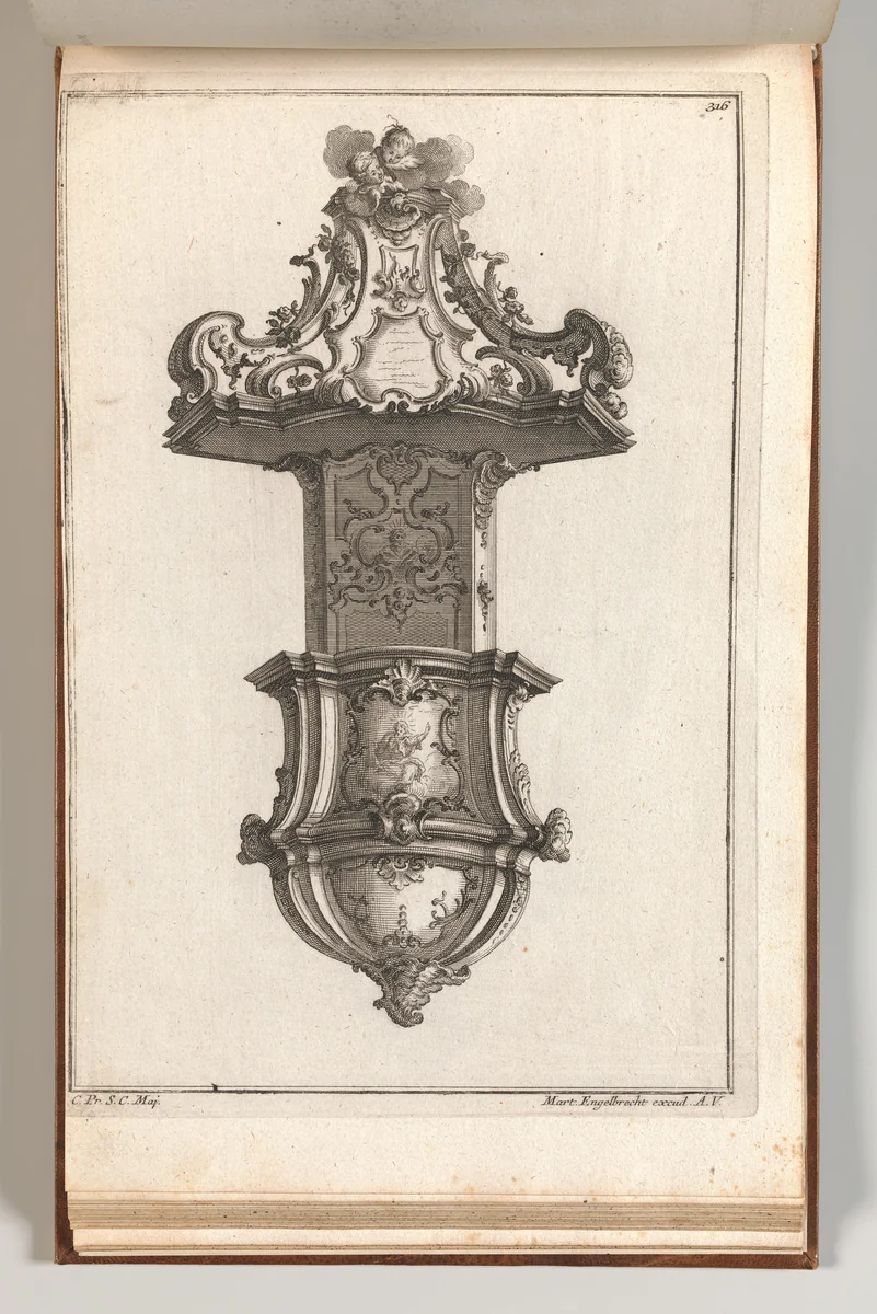 Design for a Pulpit, Plate 3 from an Untitled Series of Pulpit Designs by Martin Engelbrecht, book, 1745-1755