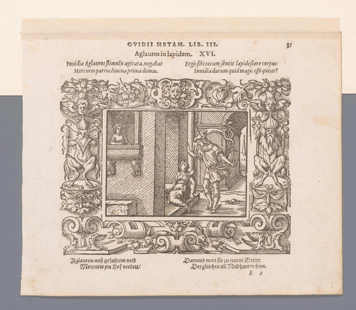Mercurius verandert Aglauros in steen by Virgilius Solis, print, 1569