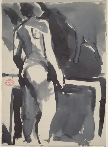 Untitled [standing female nude with back to viewer] by Richard Diebenkorn, drawing, 1955-1967