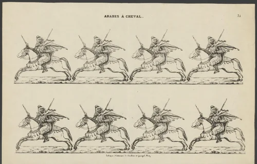 Arabieren te paard by anonymous, print, 1840-1850