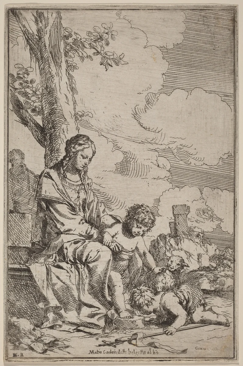The Virgin and Child with Saint John the Baptist by Giulio Carpioni, print, 1613-1678