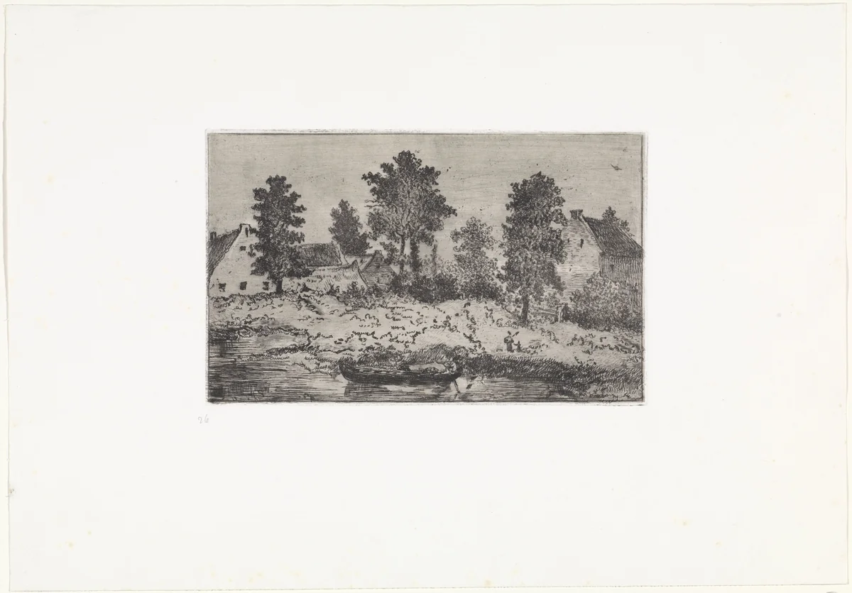 Huizen aan de river by Arnoud Schaepkens, print, 1855-1904
