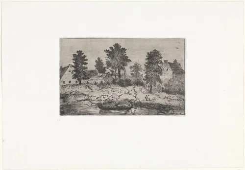 Huizen aan de river by Arnoud Schaepkens, print, 1855-1904