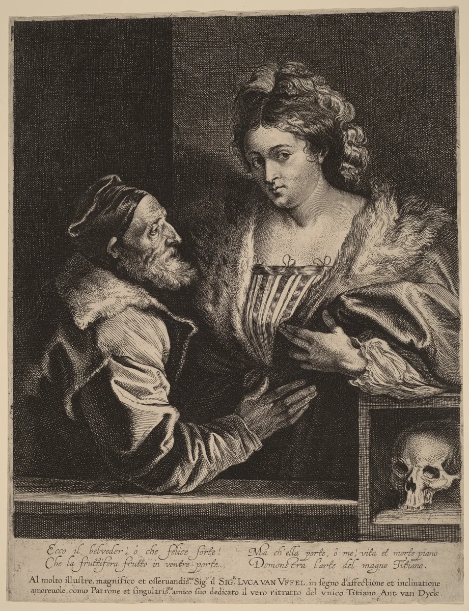 Titian and His Mistress by Sir Anthony van Dyck; Lucas Emil Vorsterman; Titian, print, 1630