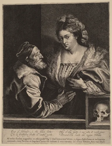 Titian and His Mistress by Sir Anthony van Dyck; Lucas Emil Vorsterman; Titian, print, 1630