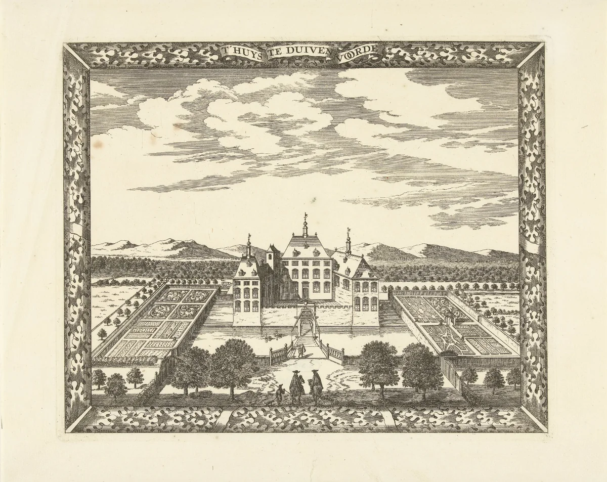 Gezicht op Kasteel Duivenvoorde te Voorschoten by Cornelis Elandts, print, 1681-1728