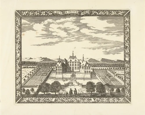 Gezicht op Kasteel Duivenvoorde te Voorschoten by Cornelis Elandts, print, 1681-1728