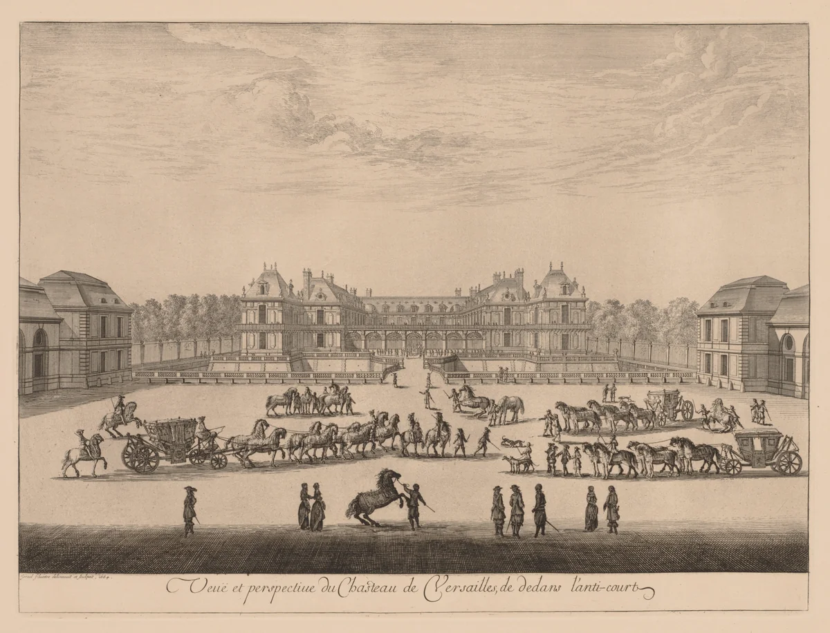 Vue et perspective du Château de Versailles, de dedans l'anti-cour by Israël Silvestre, print, 1664