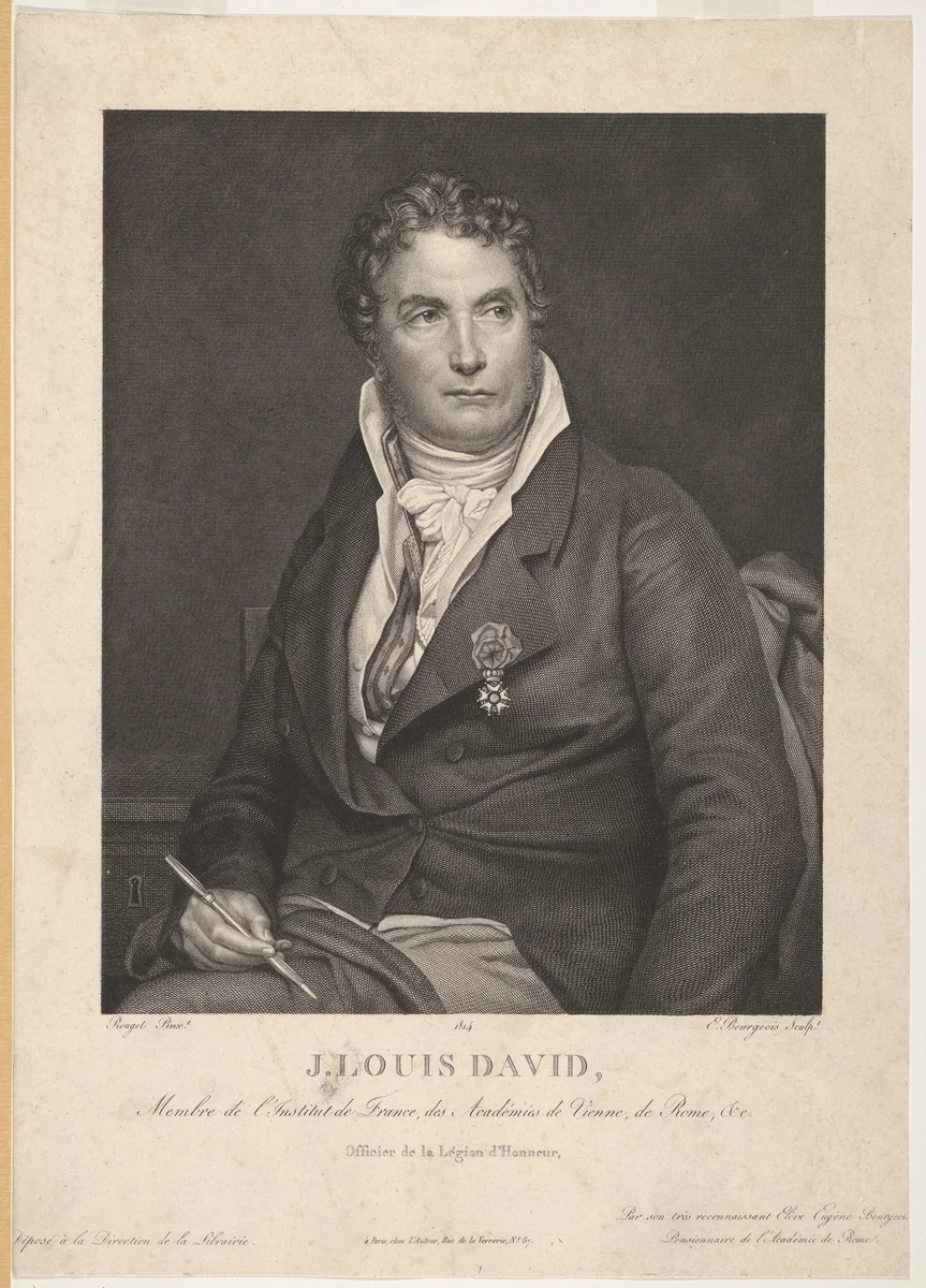 Portrait of J. Louis David by Eugène Bourgeois, print, 1814