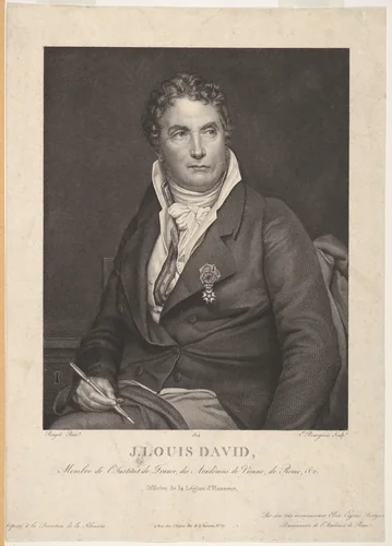 Portrait of J. Louis David by Eugène Bourgeois, print, 1814
