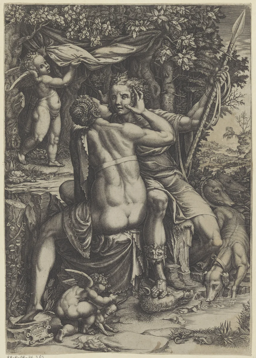 Venus and Adonis by Unknown, print, 1530-1582