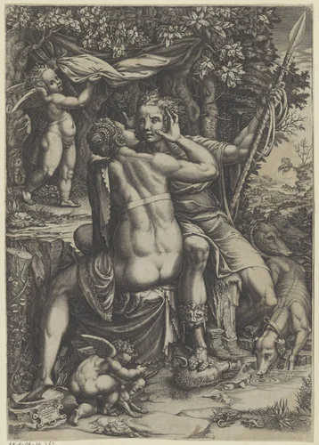 Venus and Adonis by Unknown, print, 1530-1582