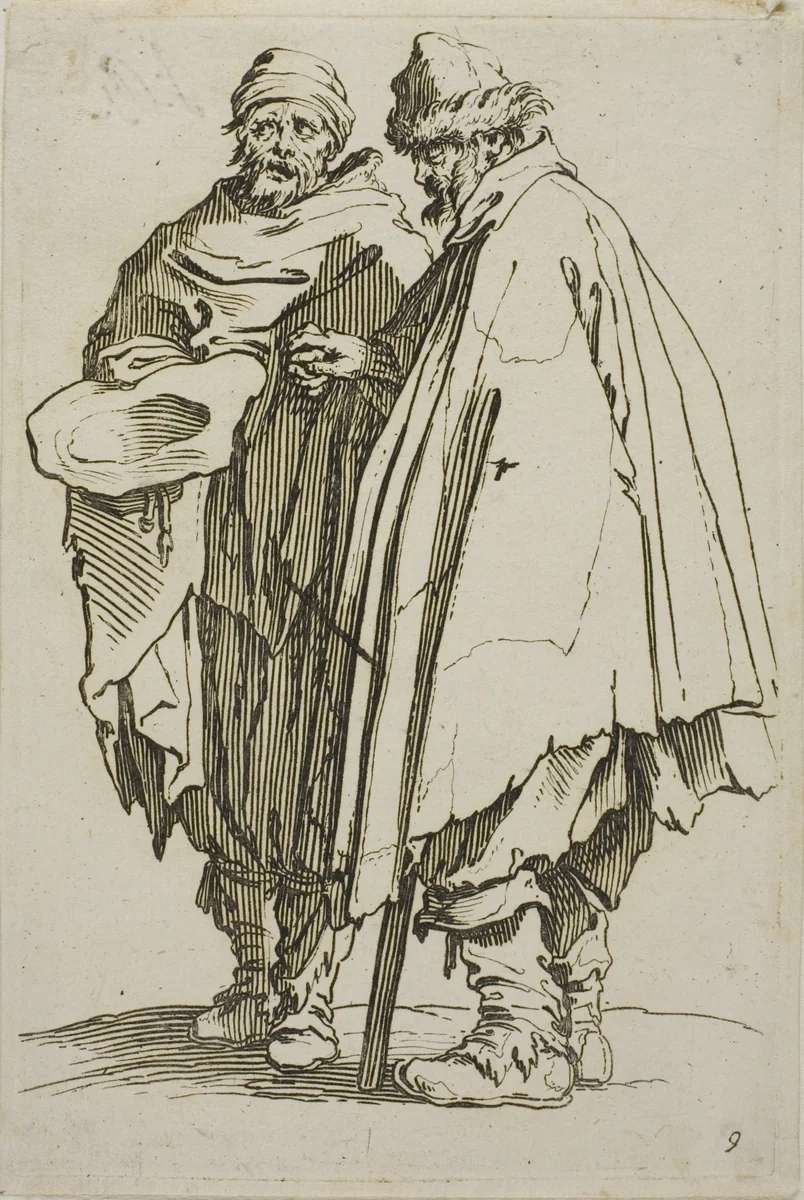 The Blind Man and his Companion, plate nine from The Beggars by Jacques Callot, print, 1617-1627