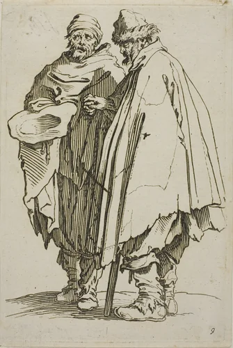 The Blind Man and his Companion, plate nine from The Beggars by Jacques Callot, print, 1617-1627