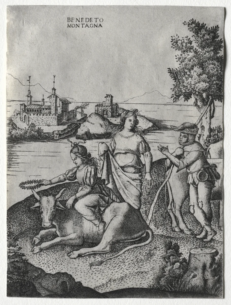 Rape of Europa by Benedetto Montagna, print, 1510-1525