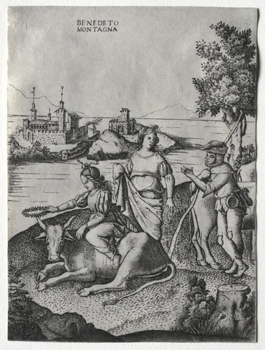Rape of Europa by Benedetto Montagna, print, 1510-1525