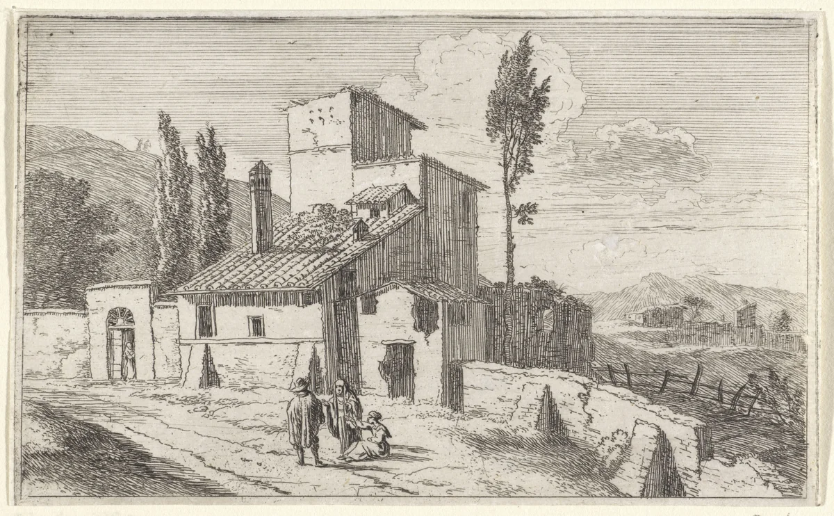 Gezicht op een klooster by Herman van Swanevelt, print, 1629-1655