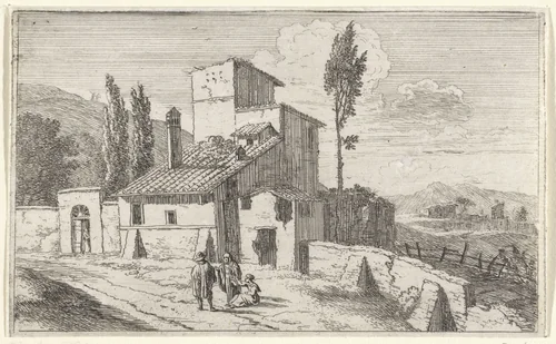 Gezicht op een klooster by Herman van Swanevelt, print, 1629-1655