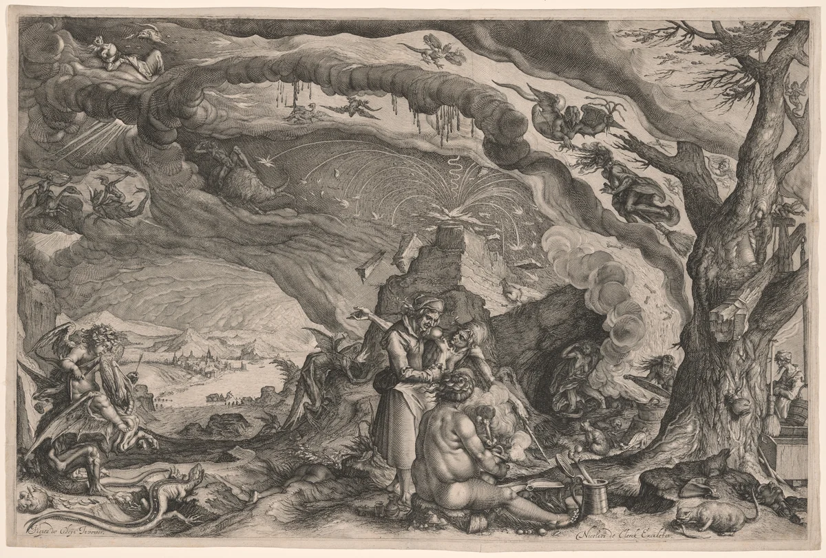 Witches Preparing for Sabbath by Andries Stock, print, 1610