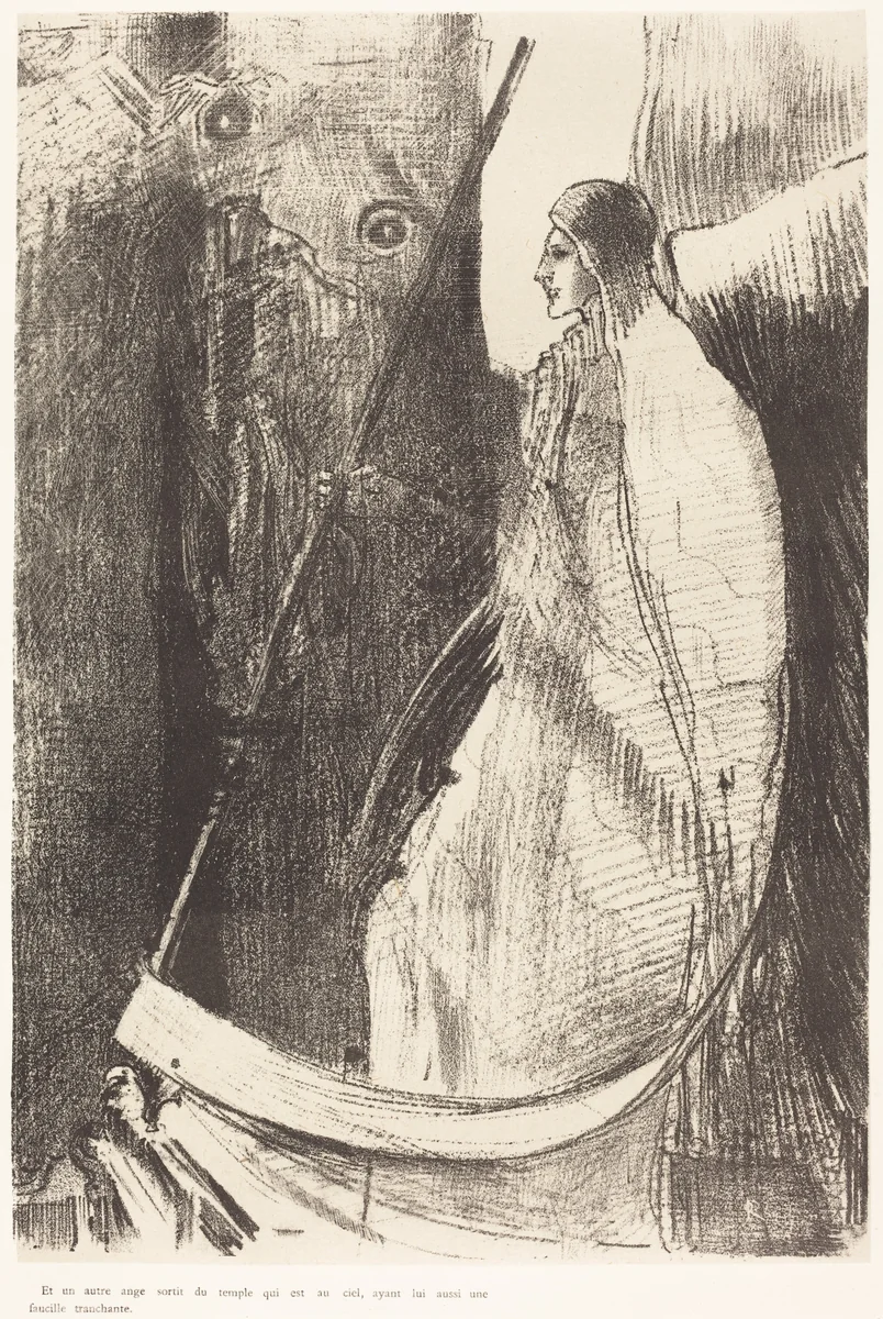 Et un autre ange sortit du temple qui est au ciel, ayant lui aussi une faucille tranchante (And another angel came out of the temple which is in heaven, and he also having a sharp sickle) by Ambroise Vollard; Odilon Redon, print, 1899