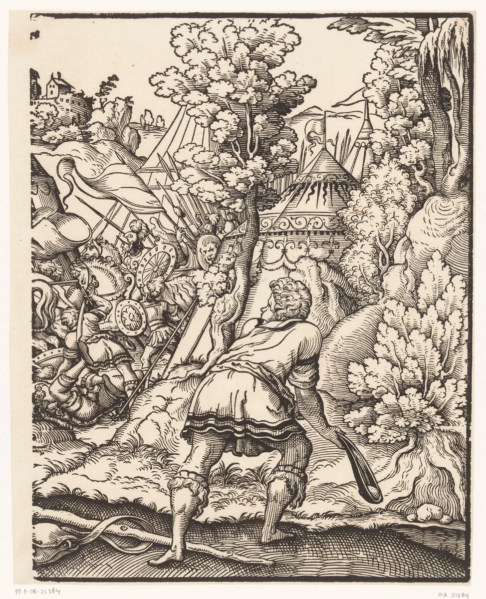 David en Goliath (rechterhelft) by anonymous, print, 1549-1591