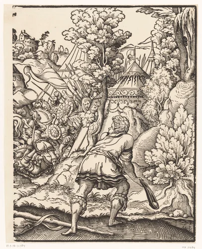 David en Goliath (rechterhelft) by anonymous, print, 1549-1591