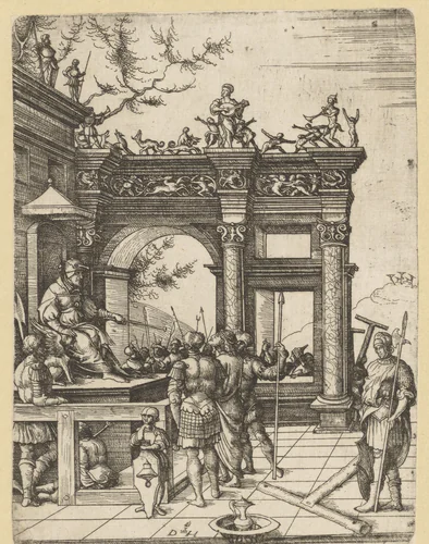 Christus voor Pilatus by Unknown, print, 1504-1536
