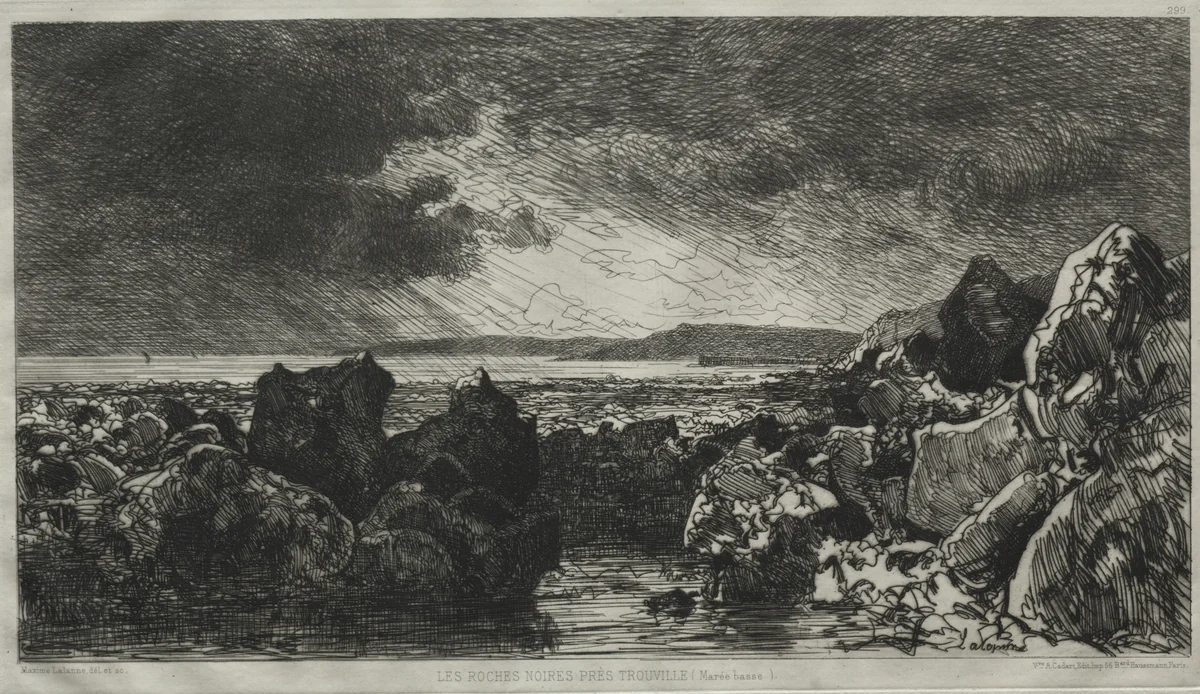 Black Rocks near Trouville (Low Tide) by Maxime Lalanne, print, 1874