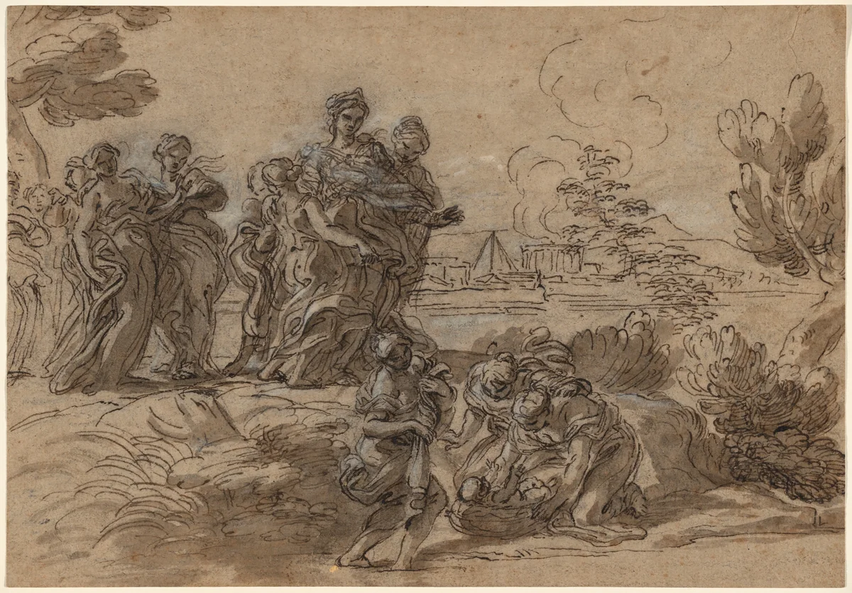 The Finding of Moses by Giovanni Battista Gaulli, drawing, 1680-1690