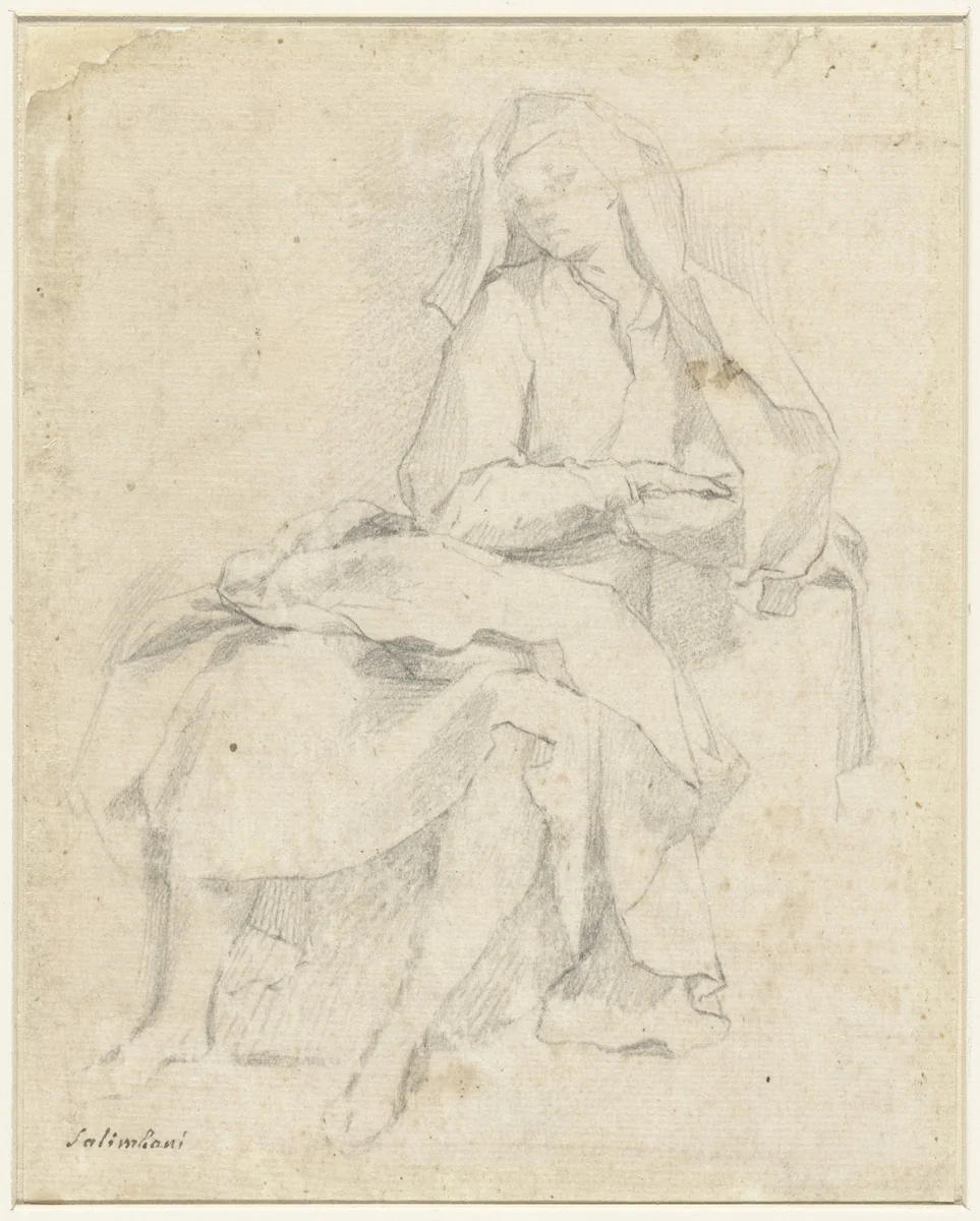 Zittende jonge vrouw by anonymous, drawing, 1580-1620