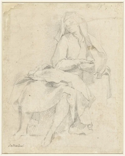 Zittende jonge vrouw by anonymous, drawing, 1580-1620