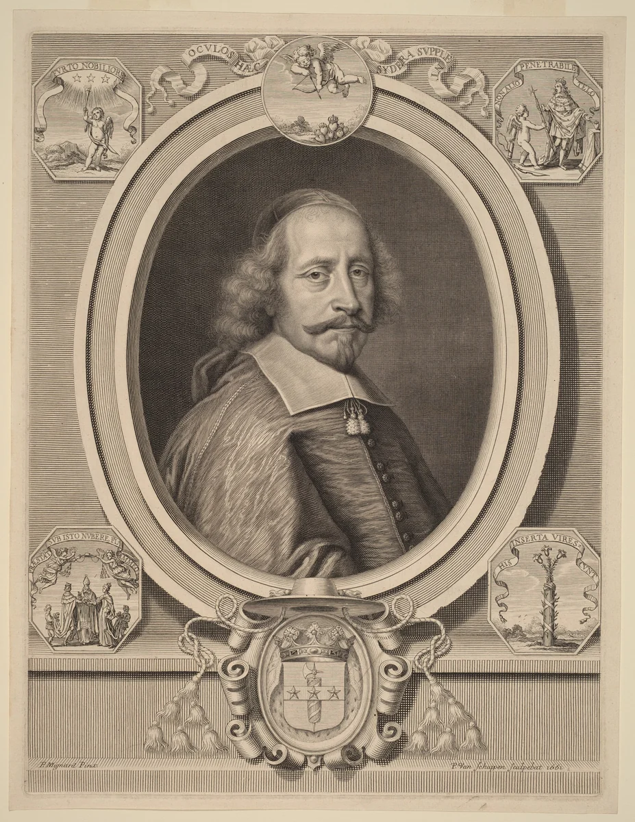 Cardinal Jules Mazarin by Peter Ludwig van Schuppen, Pierre Mignard I, print, 1661