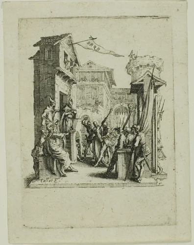 Jesus Before Caiaphas, from The Small Passion by Jacques Callot, print, 1612-1635