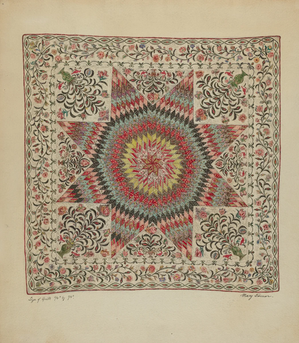 Patchwork and Applique Quilt by Mary Berner, index of american design, 1936