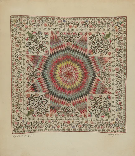 Patchwork and Applique Quilt by Mary Berner, index of american design, 1936