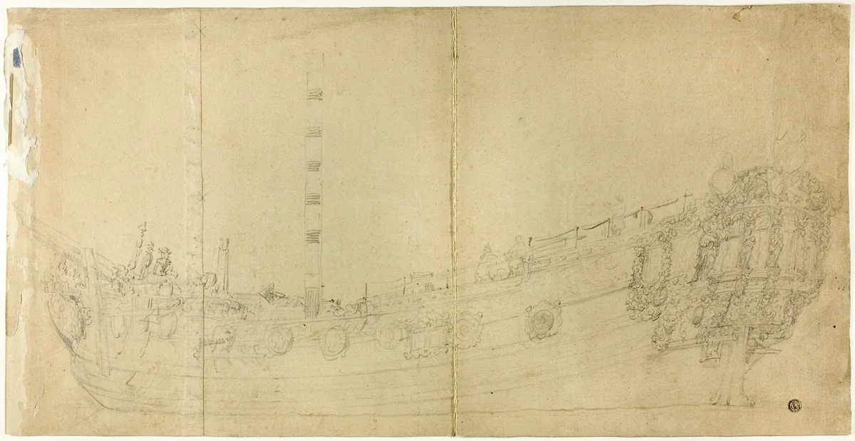 Ship Constructor's Drawing for Dutch Galleon by Willem van de Velde, drawing, 1631-1693