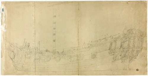 Ship Constructor's Drawing for Dutch Galleon by Willem van de Velde, drawing, 1631-1693