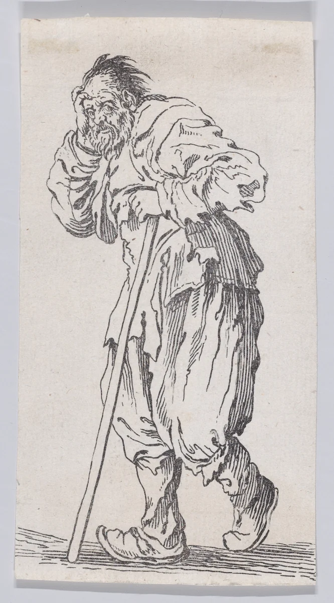 Reverse Copy of Le Gueux Appuyé sur son Baton (The Beggar Leaning on His Cane), from "Les Gueux suite appelée aussi Les Mendiants, Les Baroni, ou Les Barons" (The Beggars, also called the Barons) by anonymous, print, 1625-1700
