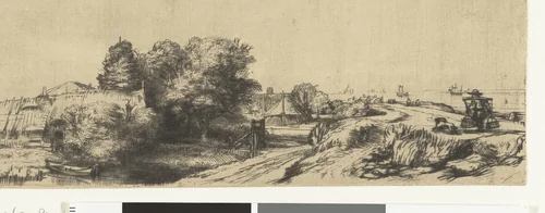 View of the Diemerdijk with a milkman and cottages by Rembrandt van Rijn, print, 1650