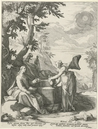 Christus en Samaritaanse vrouw by Unknown, print, 1589