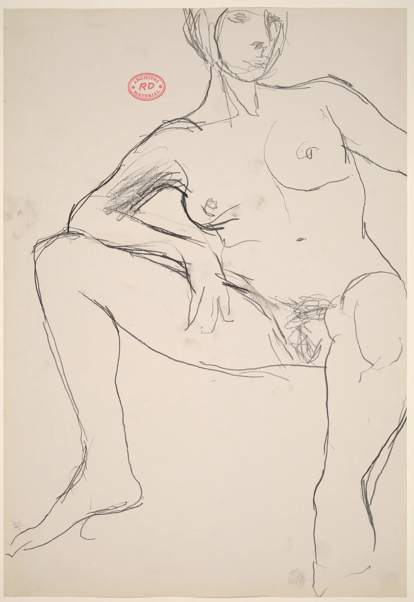 Untitled [seated female nude resting her right arm on her leg] by Richard Diebenkorn, drawing, 1955-1967