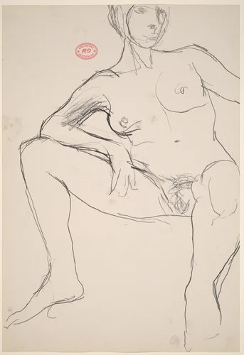 Untitled [seated female nude resting her right arm on her leg] by Richard Diebenkorn, drawing, 1955-1967