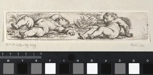 Twee op de grond slapende kinderen by Cornelis Schut, print, 1618-1655