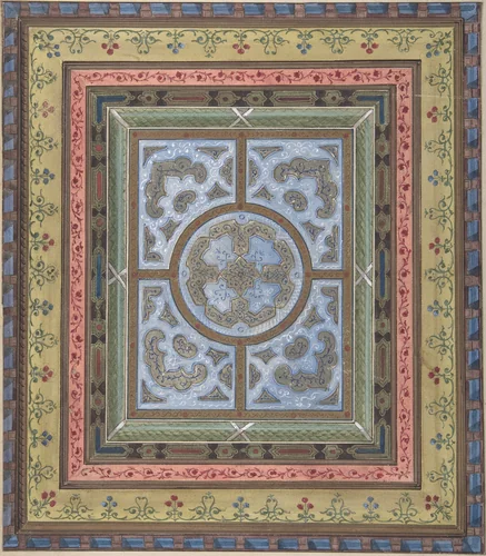 Design for Ceiling with Plant and Arabesque Decoration by Charles Monblond, drawing, 1800-1899
