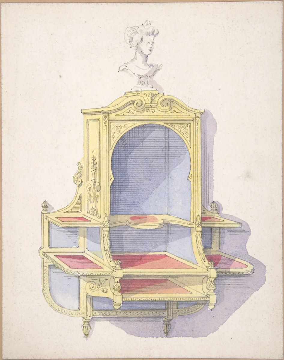 Design for Hanging Shelves by anonymous, drawing, 1840-1899