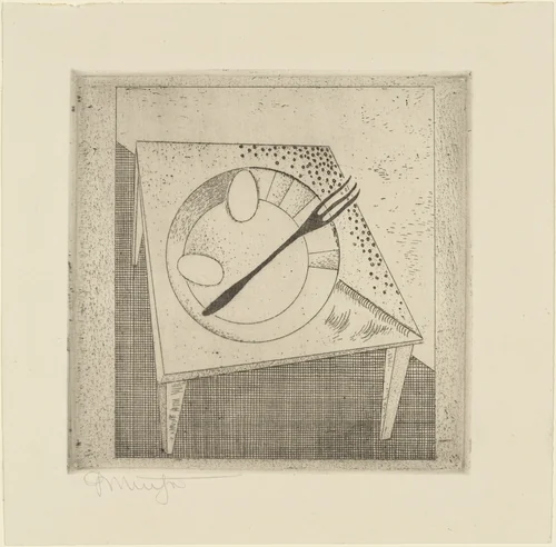 On the Table (Auf dem Tisch) from Masters' Portfolio of the Staatliches Bauhaus (Meistermappe des Staatlichen Bauhauses) by Georg Muche, print, 1923