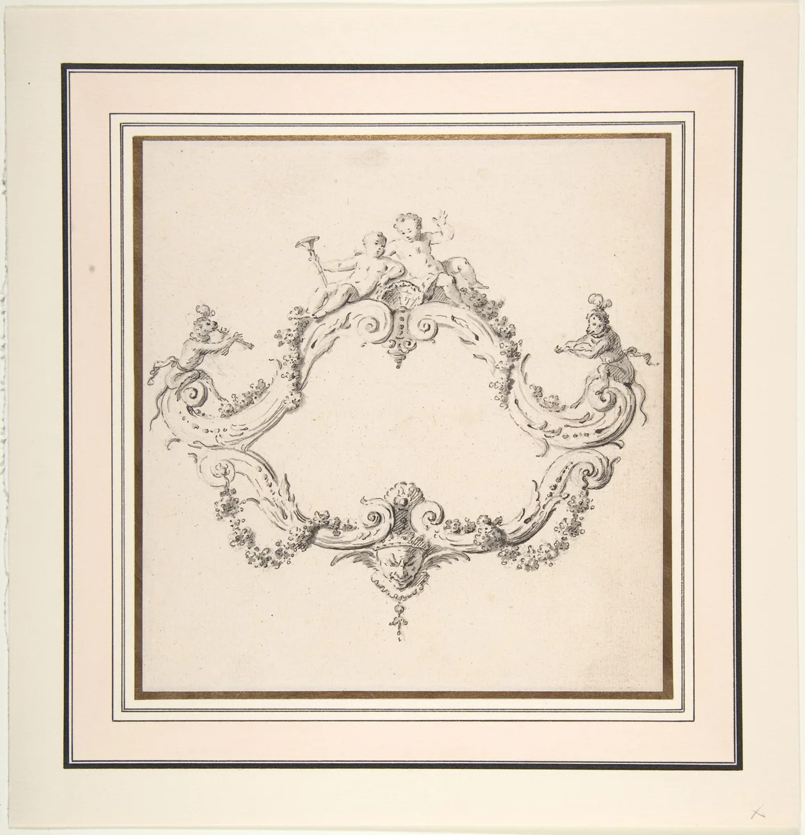 Design for a Rococo Cartouche with Putti and Monkeys by Clément Pierre Marillier, drawing, 1740-1808