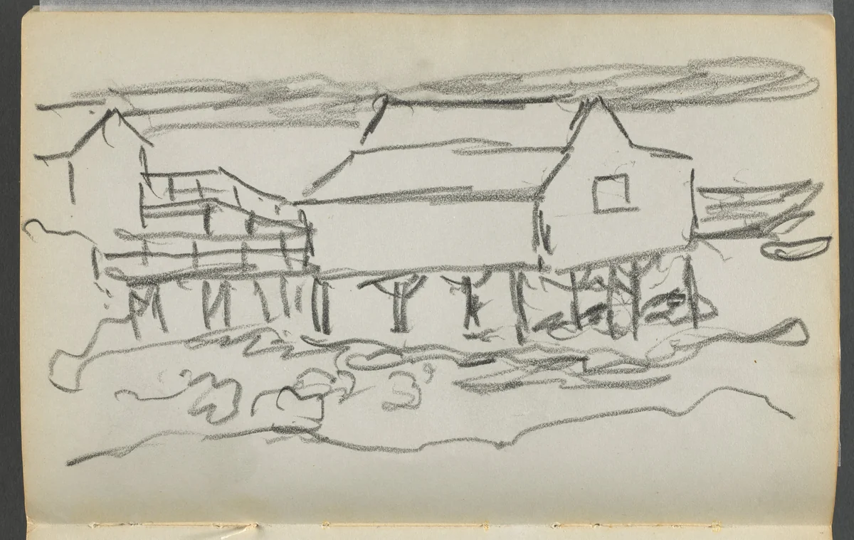 Sketchbook, The Dells, N° 127, page 014: House on a Dock by Maurice Prendergast, book, 1919-1921
